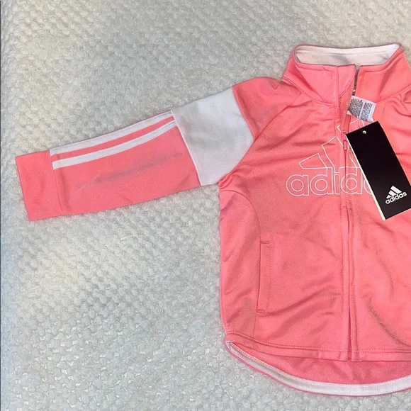 Girls 9 Months Adidas Pink and White Track Jacket Winter Cold Weather - Picture 2 of 5